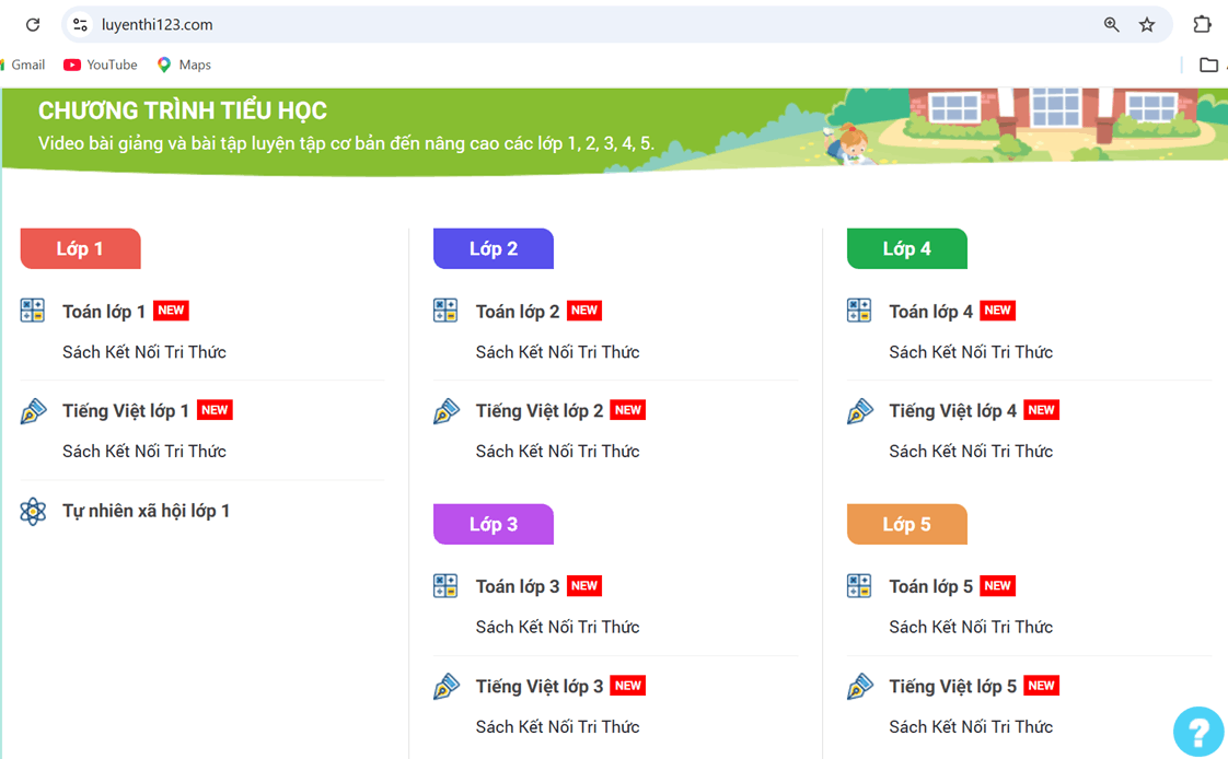 Chương trình tiểu học trên Luyenthi123.com