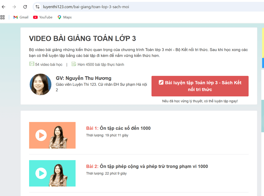Video bài giảng Toán lớp 3